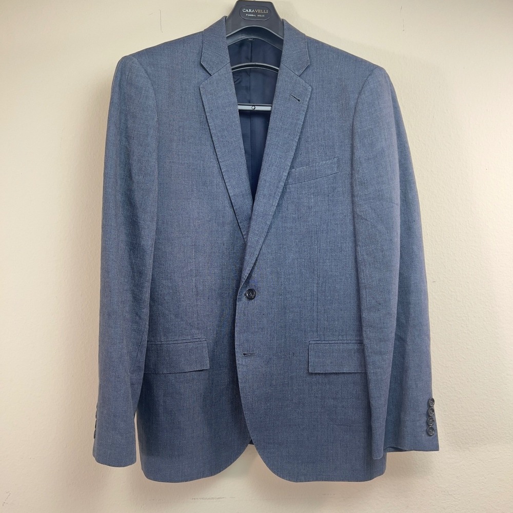 JCrew Ludlow Linen Wool Blazer Mens 42R Blue Striped Carpini Italy Sport Coat 42